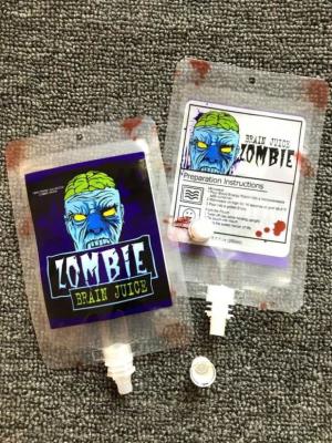 China Disposable Food Grade PVC Vampire Energy Drink Spouted Blood Bags For Juice for sale