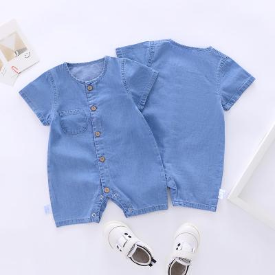 China Newborn Baby Boy Jumpsuits Baby Clothes Short Sleeve Baby Girls Denim Rompers Baby Boy Rompers Jean Romper for sale