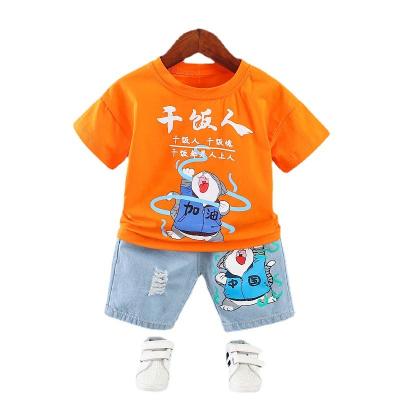 China Breathble Toddler Baby Boy Clothes Comfortable Cool Short Sleeve T-shirt Top Ripped Jeans Denim Shorts Set Summer Outfits for sale