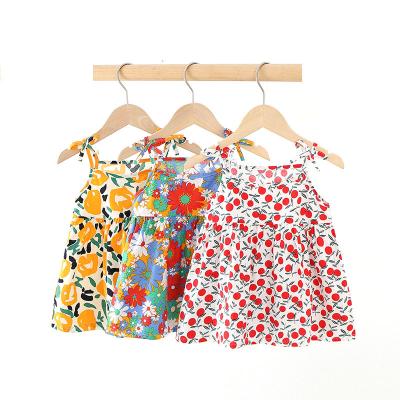 China Washable Cotton Dress Toddler Baby Floral Halter Ruffles Sunbathing Summer Girls Dress Sleeveless Flower Girl Dresses for sale