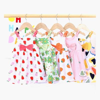 China New Designer Toddler Summer Dresses Skirt Flower Print Washable Kids Clothes Dress Sleeveless Strap Backless Babies Dress for sale