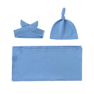 China Anti-Static Newborn Baby Wrap Covering Set 3 In 1 Baby Headband Baby Sleep Covering Hats for sale