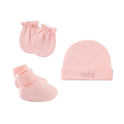 China Fashion Baby Hat Newborn Mittens and Baby Booties Set Newborn Infant 100% Cotton Baby Beanies Hats for sale