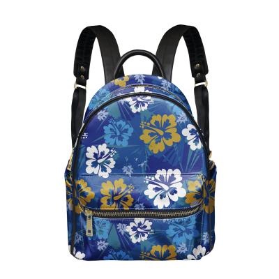 China Waterproof Hawaiian Polynesian Colorful Hibiscus Blue Pattern Kids Pinch Little Girls Custom PU Leather Backpacks Bag For Ladies Women for sale