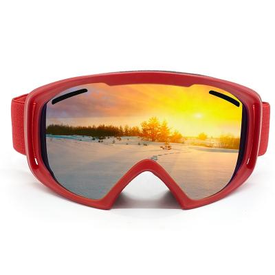 China Cylindrical Outdoor Hot Sale Low Price Red Gold Lens Lady Ski Goggles With Black EVA Box for sale