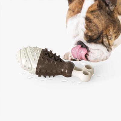 China 2021 Amazon New Design Dog Tooth Cleaning Stocked Hot Chicken Leg Shape Indestructible Chew Toy Dog Interactive Dog Toothbrush for sale