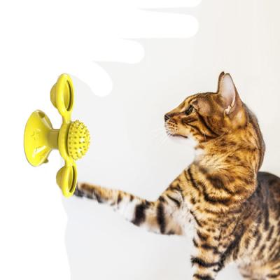 China Cat Windmill Toy Interactive Cat Stocked Toy Turntable with Suction Cup Tickling Cats Hair Brush for Pet for sale