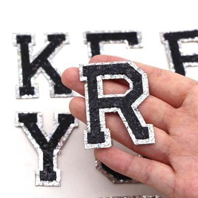 China 1Pcs Glitter Sequins A-Z Alphabet Iron On Patch For Clothes DIY Name 50MM Glitter Black Letter Patches for sale