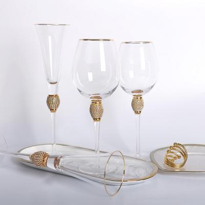 China DOUBLE WALL Wine Glass with Lead Free Gold Rim Goblet Diamond Drinkware for sale