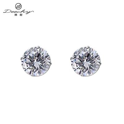 China Fashion s999 round zircon stud earrings sterling silver elegant luxury diamond zircon earrings 6mm 7mm 8mm jewelry for sale