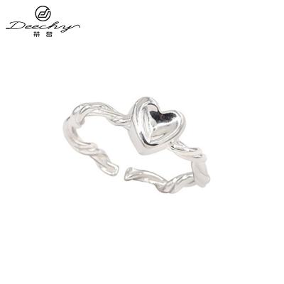 China FASHIONABLE Jewelry Love Shape Sterling Silver 925 Twisted Heart Ring Open Adjustable Heart Ring For Girl Destiny Jewelery for sale