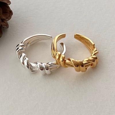 China Fashion Knot Ring 925 Wholesale Adjustable Opening 18k Gold Plated Knot Ring Woman Sterling Silver Jewelry for sale