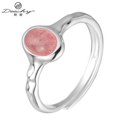 China Office/Circle Deechy SR1051 925 Sterling Silver Gemstone Series Thin Oval Circle Oval Shape Pink Oval Strawberry Crystal Ring for sale