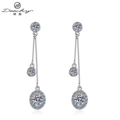 China Fine Silver Diamond Long Chain Bezel Drop Earing Jewelry Moissanite Stud Earring 925 Long Stick Dangle Tassel Earrings Dangle Stud Moissanite Earrings for sale