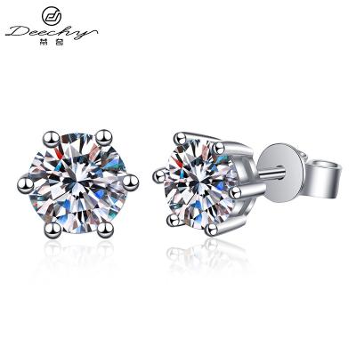 China Luxury Six-claw Fashion Jewelry Earrings Six-claw Platinum Plated 925 Sterling Silver Women VVS Moissanite Diamond Stud Earring For Men for sale