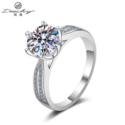 China CLASSIC fine silver platinum plated moissanite diamond ring 0.5-2carat six claw ring wedding engagement ring 925 jewelry for women for sale