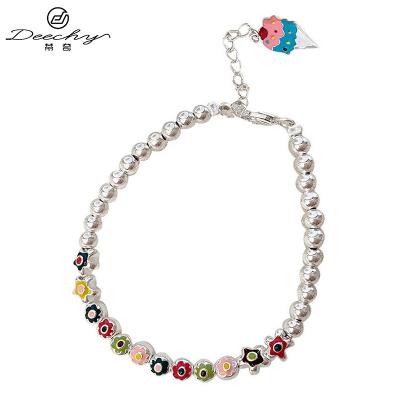 China Cute Luxury Silver Pleasant Colorful Beaded Summer Link Jewelry S925 Design Rainbow Graffiti Flower Beaded Bracelet for sale