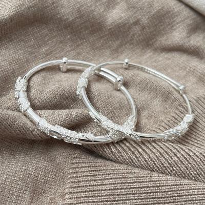 China Luxury CLASSIC Fashion S999 Sterling Silver Bangle Chinese Traditional Designer Flower Bracelet For Women Gift Silver Bangle for sale