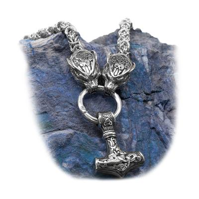 China VIKINGS Byzantine King Chain New Style Viking Rune Wolf Head Stainless Steel Mjolnir Thor Hammer Pendant Necklace for sale