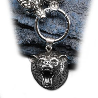 China VIKINGS Stainless Steel Byzantine King Chain Viking Celtic Wolf & Bear Head Pendant Necklace for sale