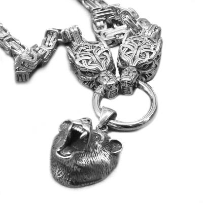 China VIKINGS Viking Jewelry Manufacturer Celtic Wolf Byzantine King Chain Bear Head Pendant Stainless Steel Necklace for sale