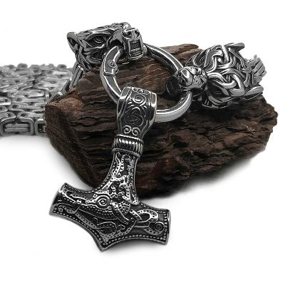 China VIKINGS Custom Celtic wolf Byzantine King Chain Mens Viking Thor hammer pendant necklace Jewelry Factory for sale