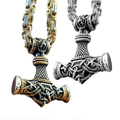 China VIKINGS High Quality Thor hammer Custom Mjolnir Stainless Steel Mens Viking heavy chain pendant Necklace Jewelry for sale