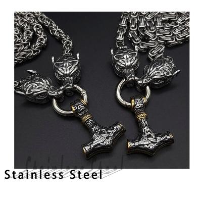 China VIKINGS Custom High Quality Mjolnir Mens Viking Thor hammer Byzantine King Chain Necklace Celtic Wolf Head Jewelry for sale