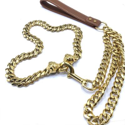 China Stainless steel Gold Dog Chain Collar Walking Metal Chain Collar with Design Secure Buckle Cuban Link Strong Heavy Duty Chew Proof Long 18 for sale