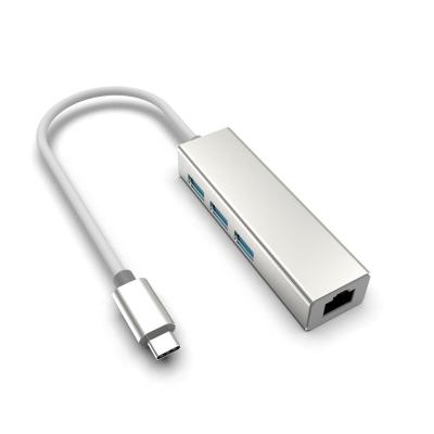 China Manufacturer Aluminum Alloy Type-c to USB LAN Converter Adapter 3 Ports USB 3.0 1 IN 4 Type-c USB LAN Hub for sale