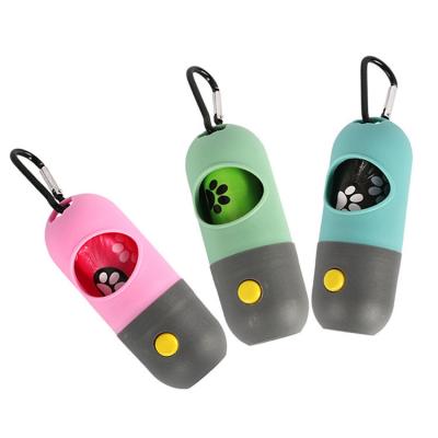 China Stocked Flashlight Design Dog Waste Bag Holder Dispenser Pet Poop Bag Holder for Leash With Carabiner Clip for Lead Leash for sale