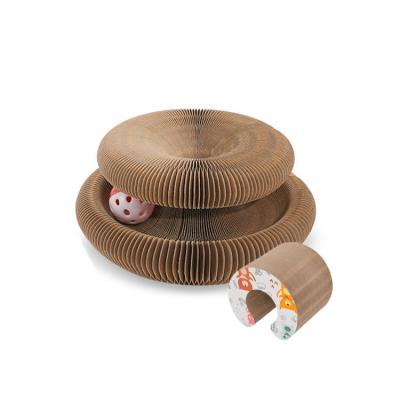 China Stocked Hot Selling Magnetic Organ Cat Scratch Board Corrugated Paper Interactive Cat Toy with Ball for sale