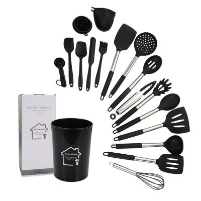 China High Quality Sustainable 18 Pieces Silicone Kitchen Utensils Sets Non-Stick Cooking Tableware Cooking Tools With Stainless Steel Handle for sale