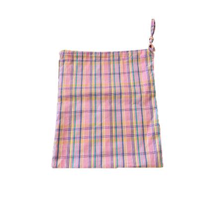 China Custom Colored Pouch Eco Friendly Mini Drawstring Packaging Bags Cotton Fabric Logo Printed Gift Cloth Grid Canvas for sale