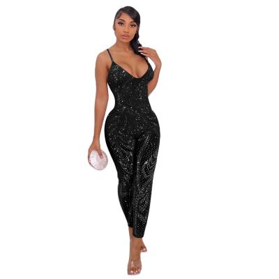 China 2021 Arrivals Women Low Cut Breathable Sexy Cutout See Through Hot Selling Mesh Halter Jumpsuits Transparent Jumpsuit Skinny Hot Sale Nightclub for sale