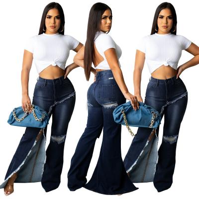 China 2021 New Arrivals Womens Sexy Dark Blue Jumpsuit Breathable Denim High Rise Pants Plus Size Pockets Zipper Fly High Skinny Split Ripper Jeans for sale