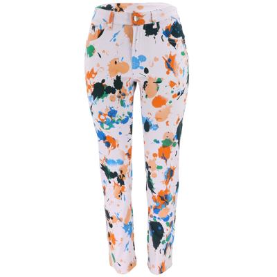 China 2021 new arrivals breathable women paint print pencil jeans girls skinny denim print pencil pants low price girls slim pencil pants for sale