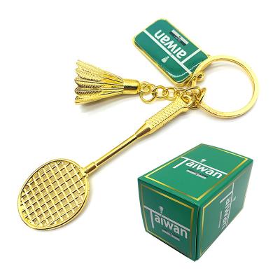 China Promotion Gift Sports Gold Color Badminton Ball Pendant Keychains Sports Bag Key Chain With Box for sale