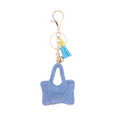 China Crystal Rhinestone Bag Shape Tassel Decoration Handbag Charm Dangle Car Key Chain Keyring for sale