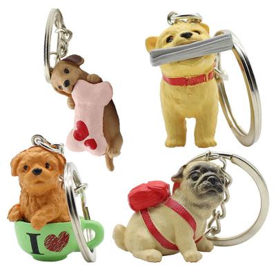 China Souvenir Wholesales Simulation Resin Dog Keychains Cartoon Keychain Animal Backpack Pendant Keychain For Kids Gift Cute Puppy Keychain for sale