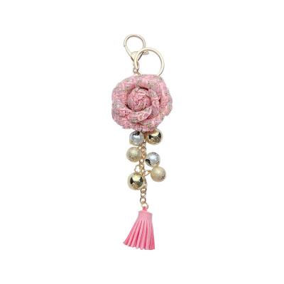 China Camellia Bags Charms Pearl Key Chain Women's Bag Key Chain Decoration Fashion Camellia Flower Keychain Luxury Black With Tassel for sale