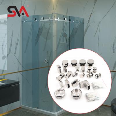 China Hot Sale Customized Frameless Adjustable Sliding Tempered Glass Stainless Steel Shower Door Quiet Operation Hardware for sale