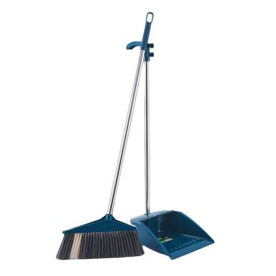 China High Quality Home Cleaning Broom Dense Long Bristle Handle Broom and Dustpan Sets Custom Color Broom and Dustpan Set for sale