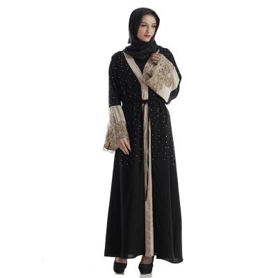 China Muslim Polyester Cardigan Abaya Embroidered With Diamond-Ironed Long Robe Stock for sale