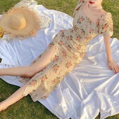 China New Design Skirt 2022 French Fashion Style Anti-wrinkle Bubble Long Sleeve Women's Casual Dress Summer Floral Wear for sale