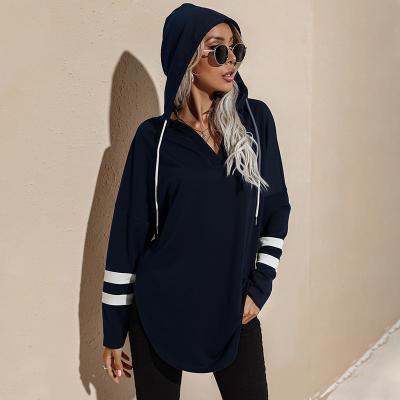 China 2022 Anti-wrinkle Hooded Amazon Hoodie Women Slim V Neckline Solid Color Loose Top for sale