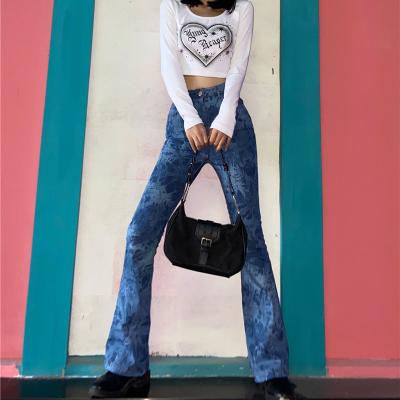 China New Fashion Breathable Jeans Pants Tie Dye Flared Women Fall Jeans for sale