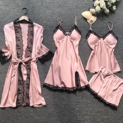 China European Night Developed Large Size Four Piece Set Breathable Plus Size Women's Sleepwear Lace Up Sexy Women's Nightwear Wholesale for sale