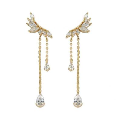 China Fashion Fashion Zircon Tassel Earrings Gold Plated Long CZ Stud Earrings Bride Wedding Jewelry Angel Wings Earrings Gift for sale