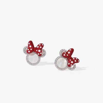 China Beautiful Silver Diamond Earrings Bow Cartoon Needle Stud Earrings Woman 925 Korean Cute Mouse Head Earring Fashion Jewelry for sale